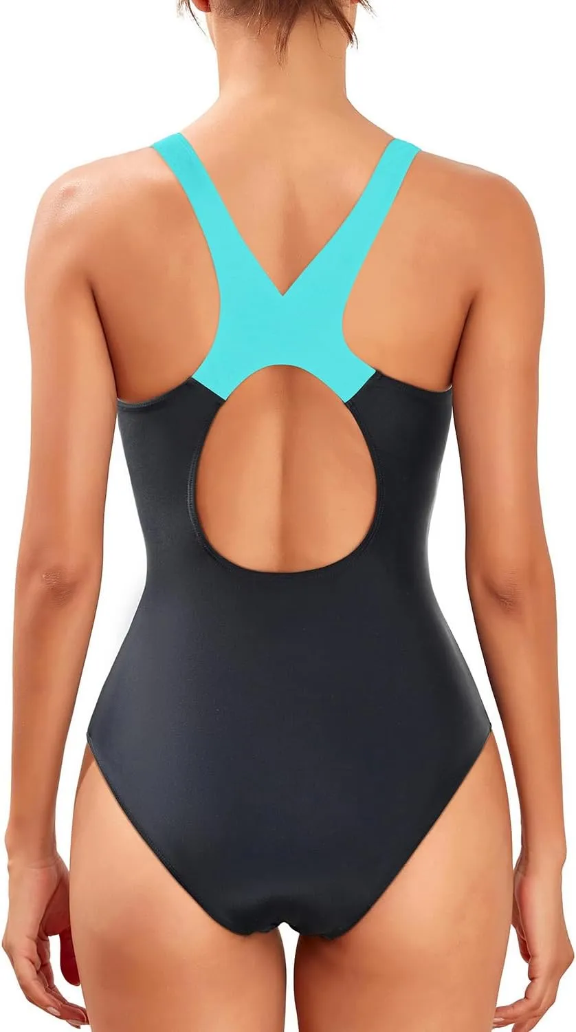 Tempt Me Women Athletic One Piece Swimsuits Sporty Racerback Bathing Suits Full Coverage Modest Swimwear