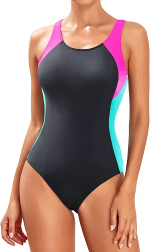 Tempt Me Women Athletic One Piece Swimsuits Sporty Racerback Bathing Suits Full Coverage Modest Swimwear