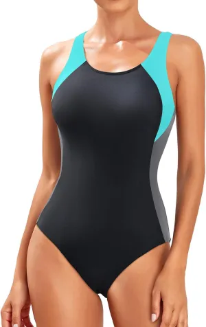Tempt Me Women Athletic One Piece Swimsuits Sporty Racerback Bathing Suits Full Coverage Modest Swimwear