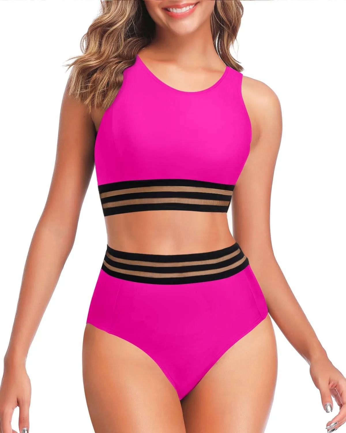 Tempt Me Women Two Piece High Waisted Bikini Set Sporty Swimsuits Bathing Suit with Bottom for Teen Girls