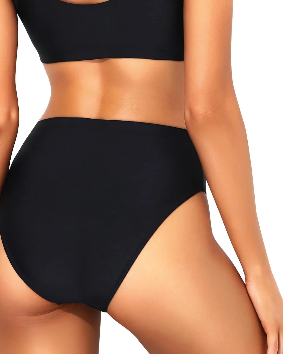 Tempt Me Women Two Piece Scoop Neck Bikini Crop Top Swimsuit Sporty High Waisted Bathing Suit