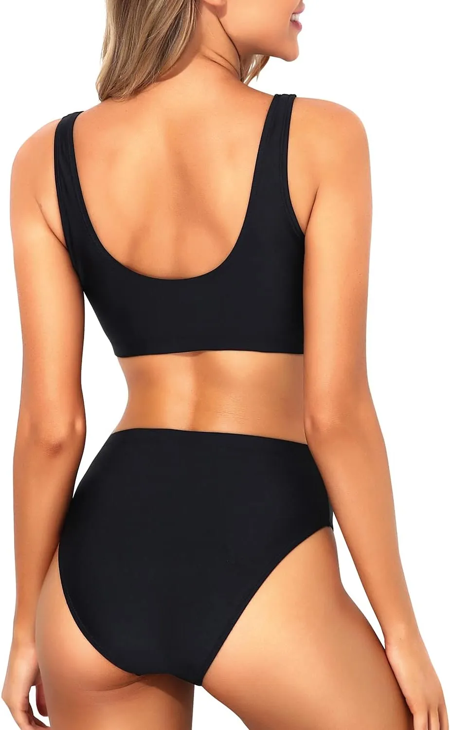 Tempt Me Women Two Piece Scoop Neck Bikini Crop Top Swimsuit Sporty High Waisted Bathing Suit