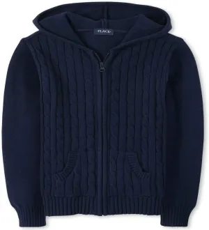 The Children's Place Girls' Uniform Cable Knit Zip Up Cardigan