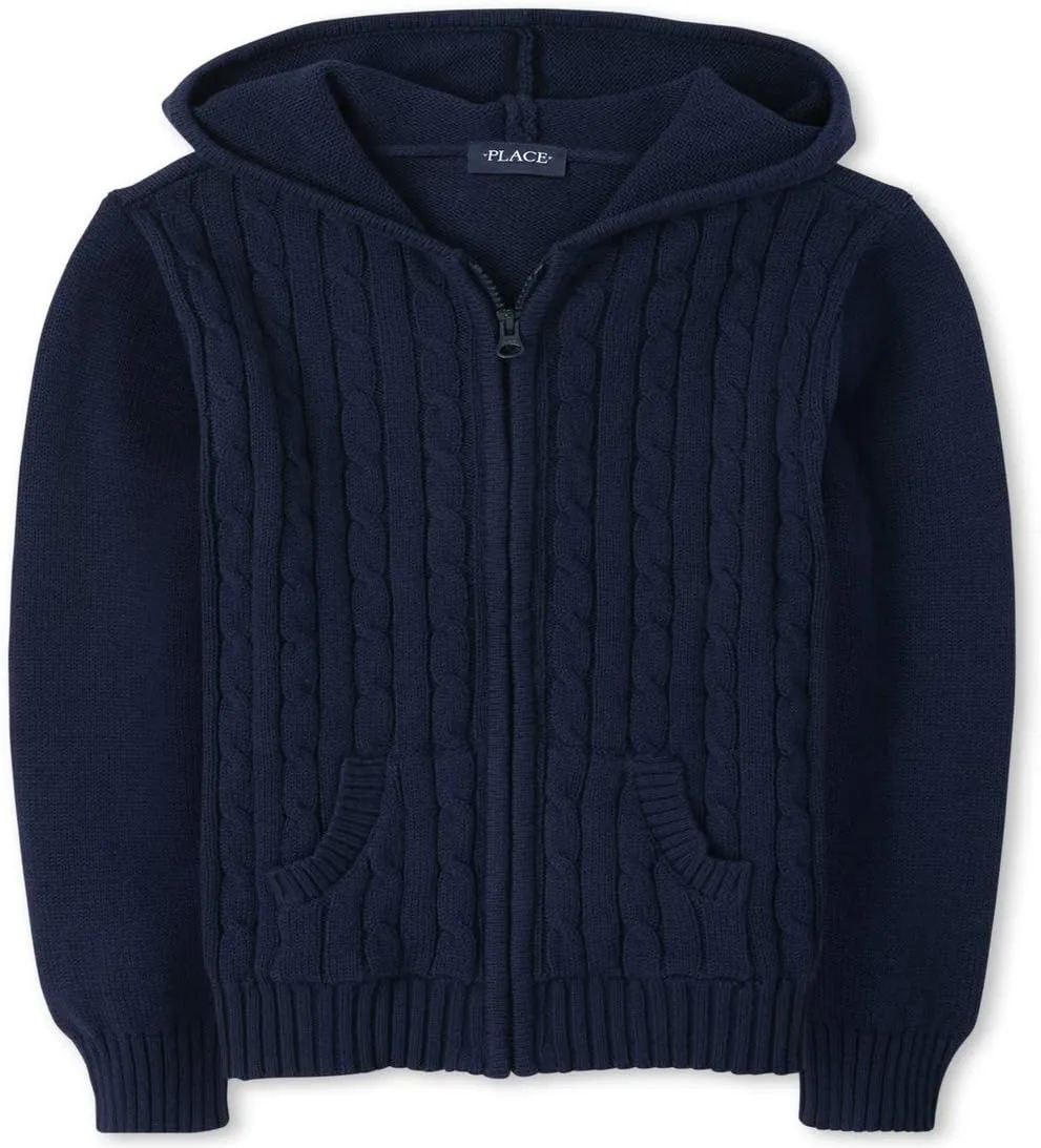 The Children's Place Girls' Uniform Cable Knit Zip Up Cardigan