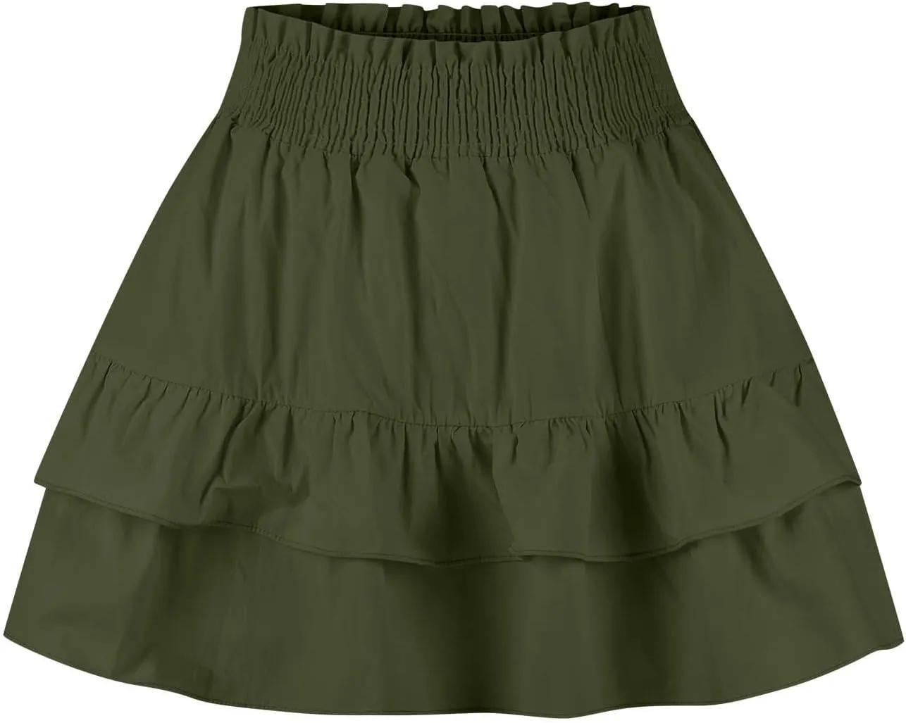 Tiered Ruffle Boho Skirts for Women Summer Cute Mini Skirt Solid Bohemian Vacation Skirts Pleated Short Skirt