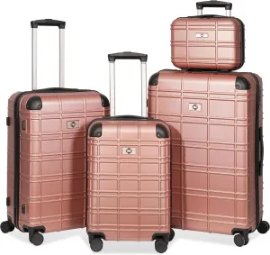 Travel Luggage Set Hardshell 4-Piece Lightweight Durable Suitcase with Spinner Wheels, Rose Gold