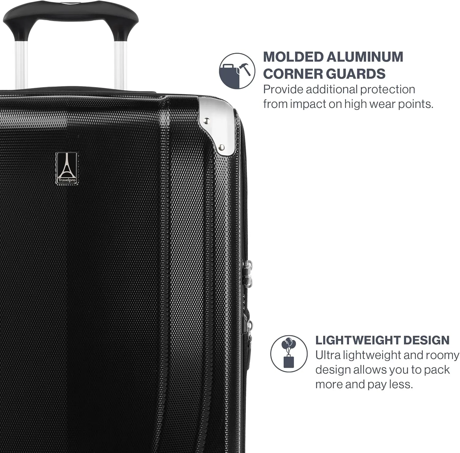 Travelpro Pathways 3 Hardside Expandable Luggage, 8 Spinner Wheels, Lightweight Hard Shell Suitcase, Checked Medium 25 Inch, Black Knight