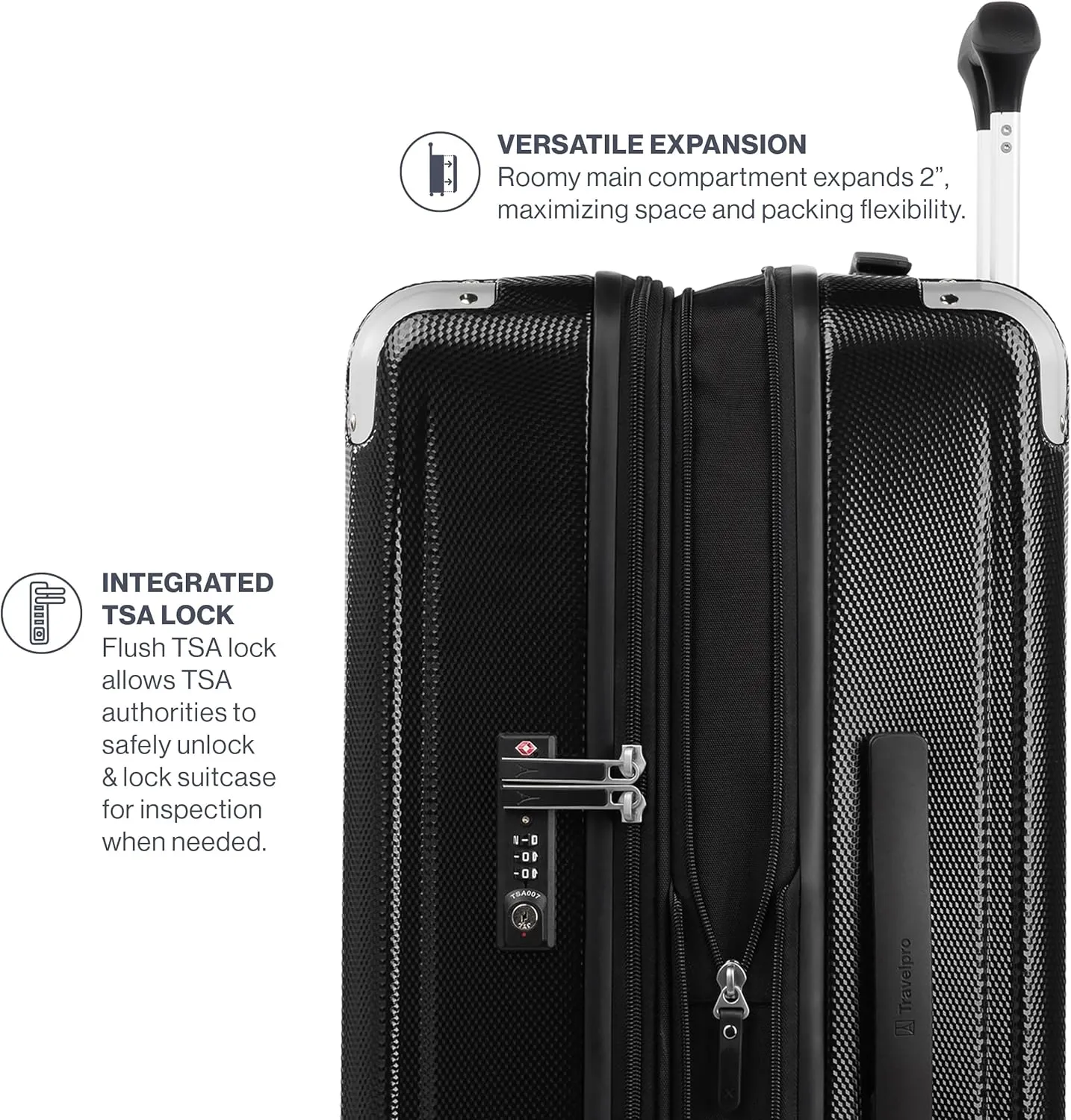 Travelpro Pathways 3 Hardside Expandable Luggage, 8 Spinner Wheels, Lightweight Hard Shell Suitcase, Checked Medium 25 Inch, Black Knight
