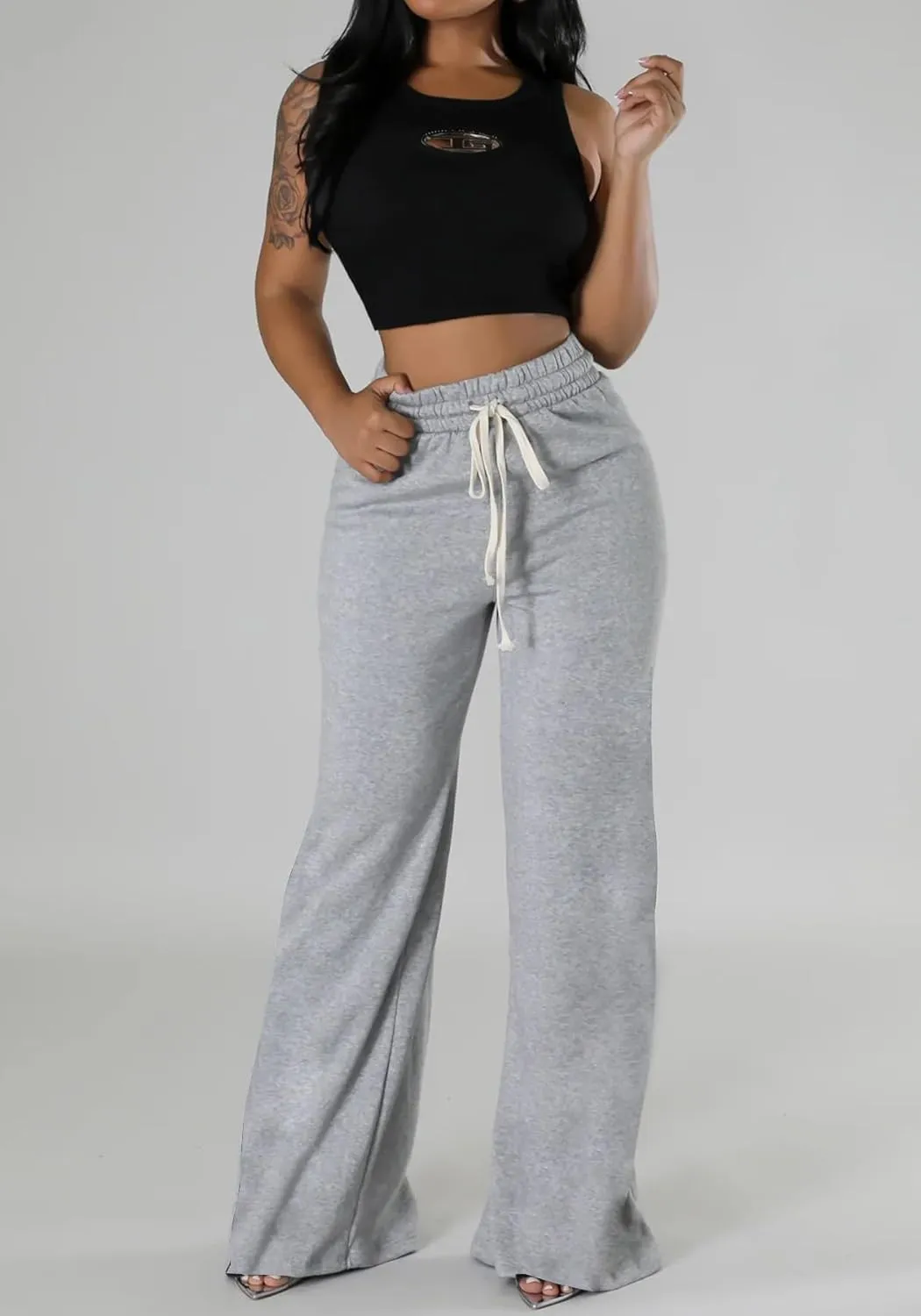 Unybwonn Women High Waist Wide Leg Sweatpants Straight Leg Elastic Waist Pants Casual Striped Pants with Drawstring