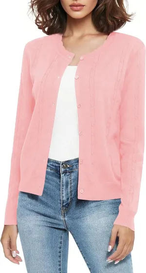 Urban CoCo Women's Lightweight Crew Neck Cropped Cardigan Long Sleeve Open Front Soft Knit Tops Casual Outfit