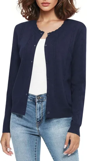 Urban CoCo Women's Lightweight Crew Neck Cropped Cardigan Long Sleeve Open Front Soft Knit Tops Casual Outfit