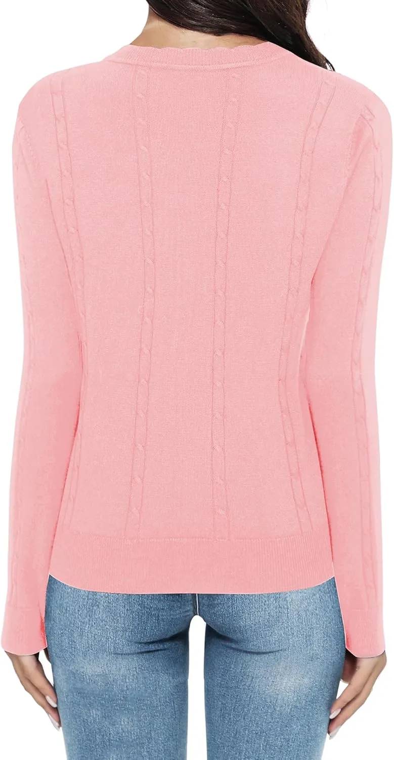 Urban CoCo Women's Lightweight Crew Neck Cropped Cardigan Long Sleeve Open Front Soft Knit Tops Casual Outfit