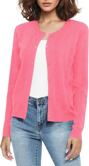 Urban CoCo Women's Lightweight Crew Neck Cropped Cardigan Long Sleeve Open Front Soft Knit Tops Casual Outfit