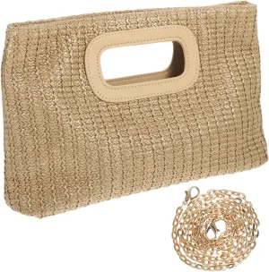 VALICLUD Elegant Evening Bag for Women Rustic Simulated Grass Clutch Chain Strap Versatile Spacious