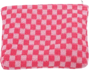 VALICLUD Makeup Bag Pouch Checkered Cosmetic Bag Travel Toiletry Bag Organizer Cute Makeup Brushes Storage Bag for Women Pink