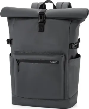 VASCHY Roll Top Travel Backpack for Men, Water Resistant Expandable Large Carry-on Casual Daypack for Work Business Hiking College Gray