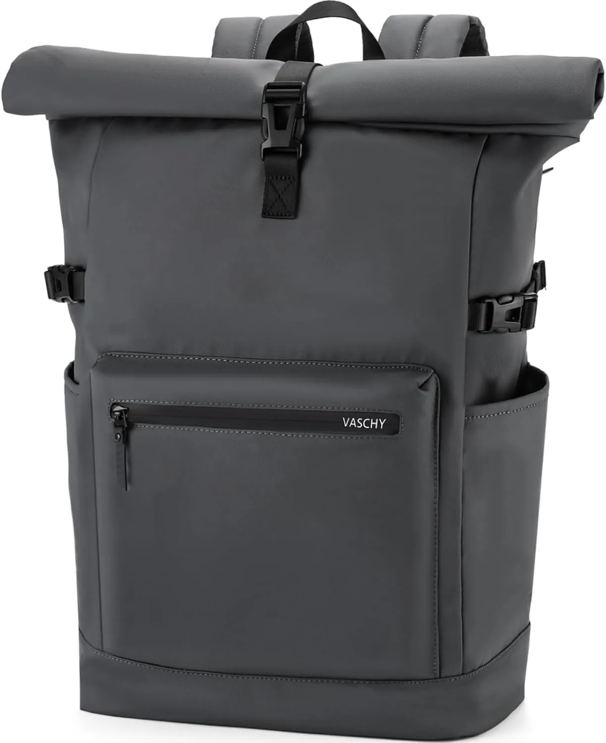 VASCHY Roll Top Travel Backpack for Men, Water Resistant Expandable Large Carry-on Casual Daypack for Work Business Hiking College Gray