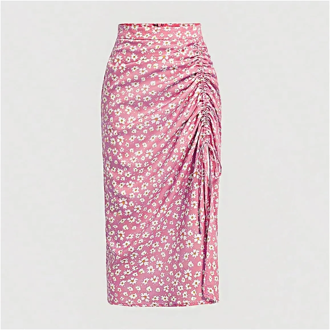 Verdusa Women's Ditsy Floral Print Ruched Skirt Split Thigh Casual Long Skirts