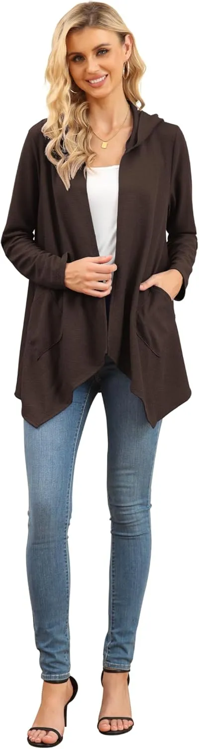 VIISHOW Womens Lightweight Casual Hoodie Cardigans Open Front Waffle Knit Long Sleeve Outwear Coat with Pockets