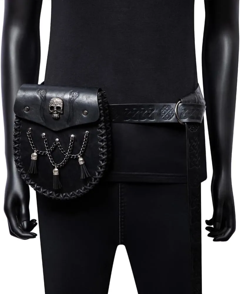 Waist Bag PU Leather Retro Purse Steampunk Bag Waist Belt Change Purse Satchel Gothic Knurling Costume Accessory (Brown,Belt)