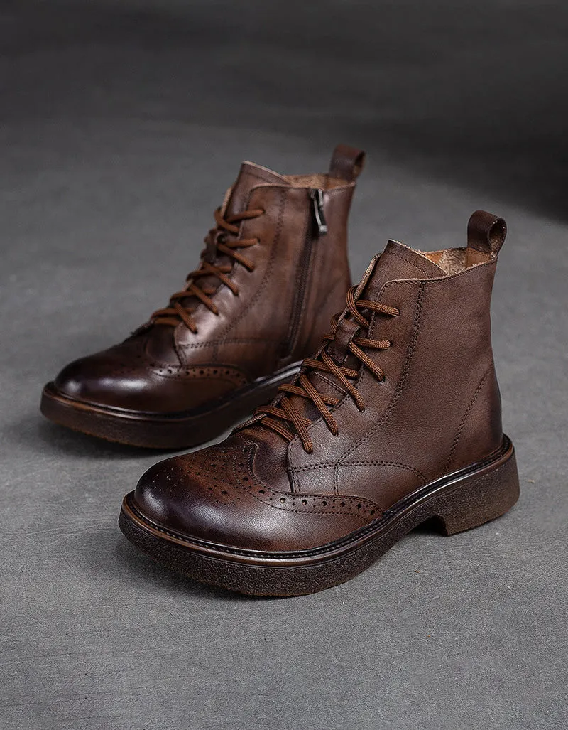 Winter Autumn  Brogue Style Wide Toe Box Oxford Boots