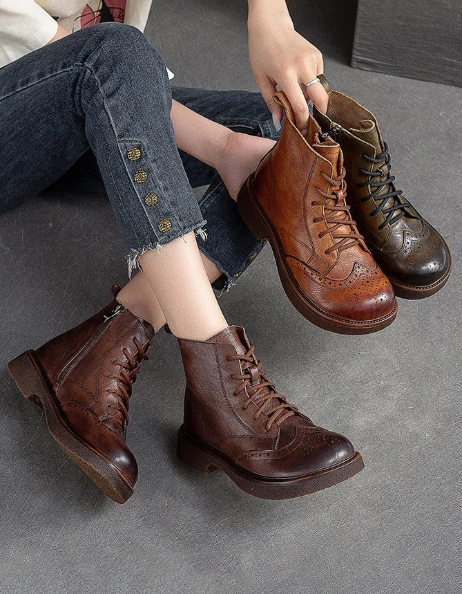 Winter Autumn  Brogue Style Wide Toe Box Oxford Boots