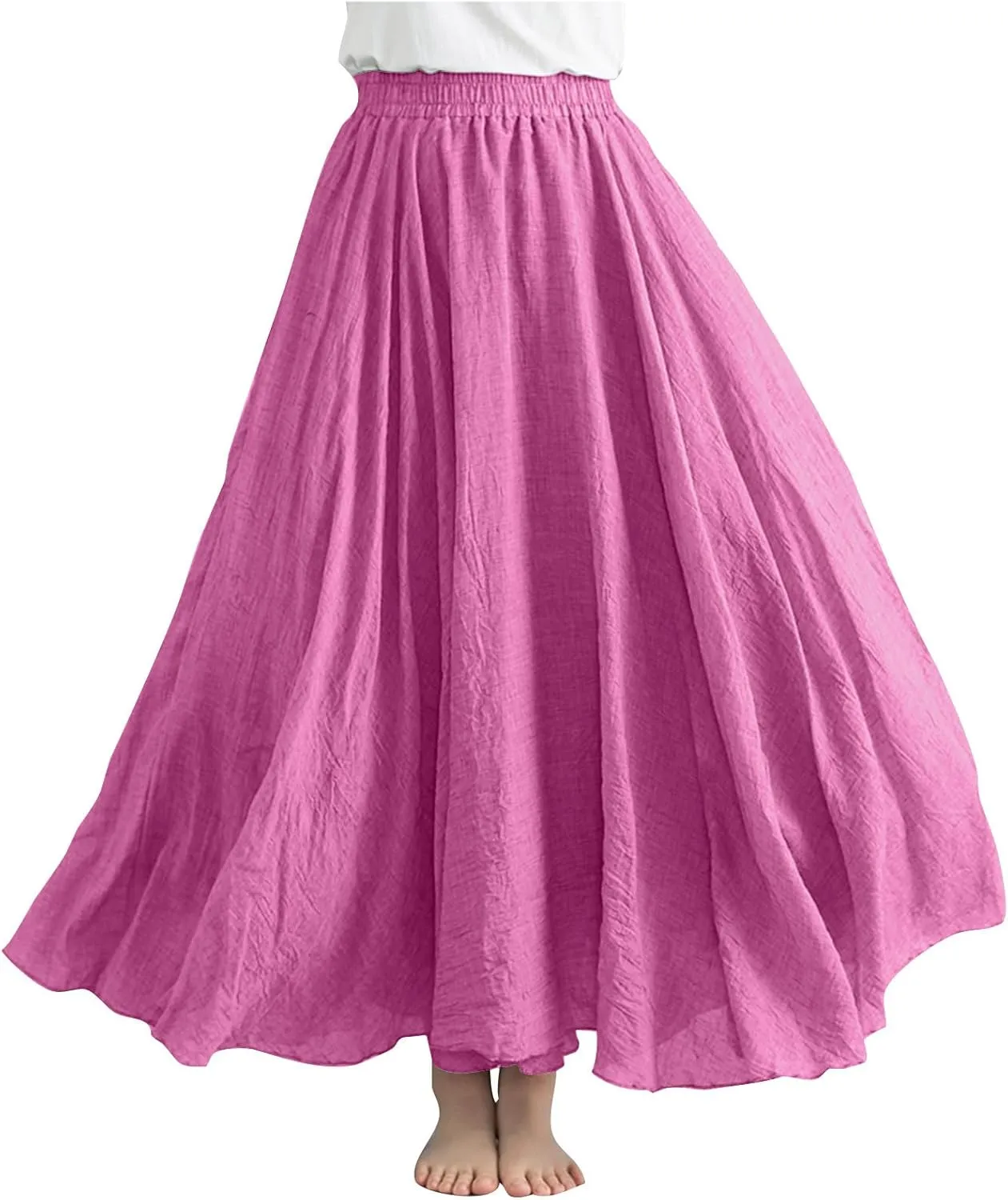 Women Lightweight Boho Maxi Skirts Flowy Beach Long Skirt Elastic Waist Pleated Swing Bohemian Skirts 2025 New