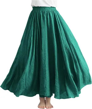 Women Lightweight Boho Maxi Skirts Flowy Beach Long Skirt Elastic Waist Pleated Swing Bohemian Skirts 2025 New