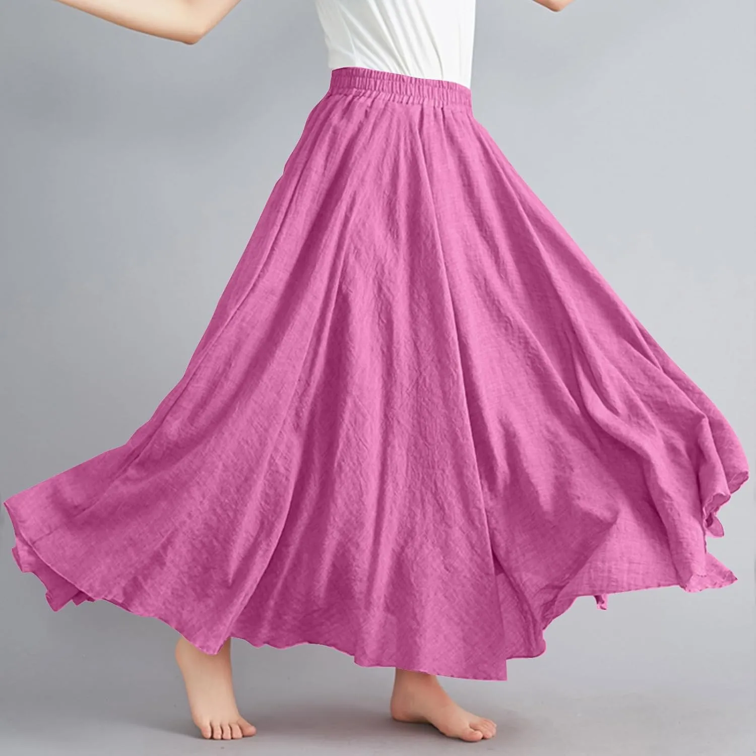 Women Lightweight Boho Maxi Skirts Flowy Beach Long Skirt Elastic Waist Pleated Swing Bohemian Skirts 2025 New