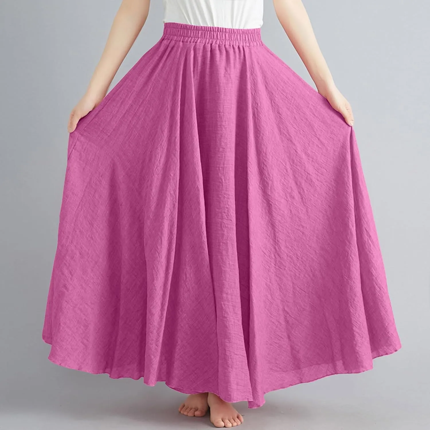 Women Lightweight Boho Maxi Skirts Flowy Beach Long Skirt Elastic Waist Pleated Swing Bohemian Skirts 2025 New