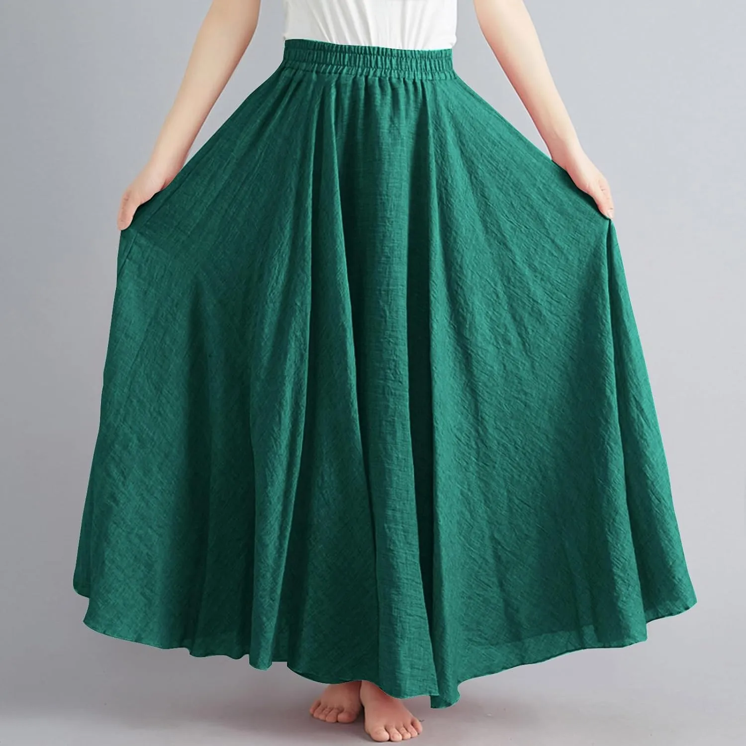 Women Lightweight Boho Maxi Skirts Flowy Beach Long Skirt Elastic Waist Pleated Swing Bohemian Skirts 2025 New