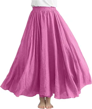 Women Lightweight Boho Maxi Skirts Flowy Beach Long Skirt Elastic Waist Pleated Swing Bohemian Skirts 2025 New