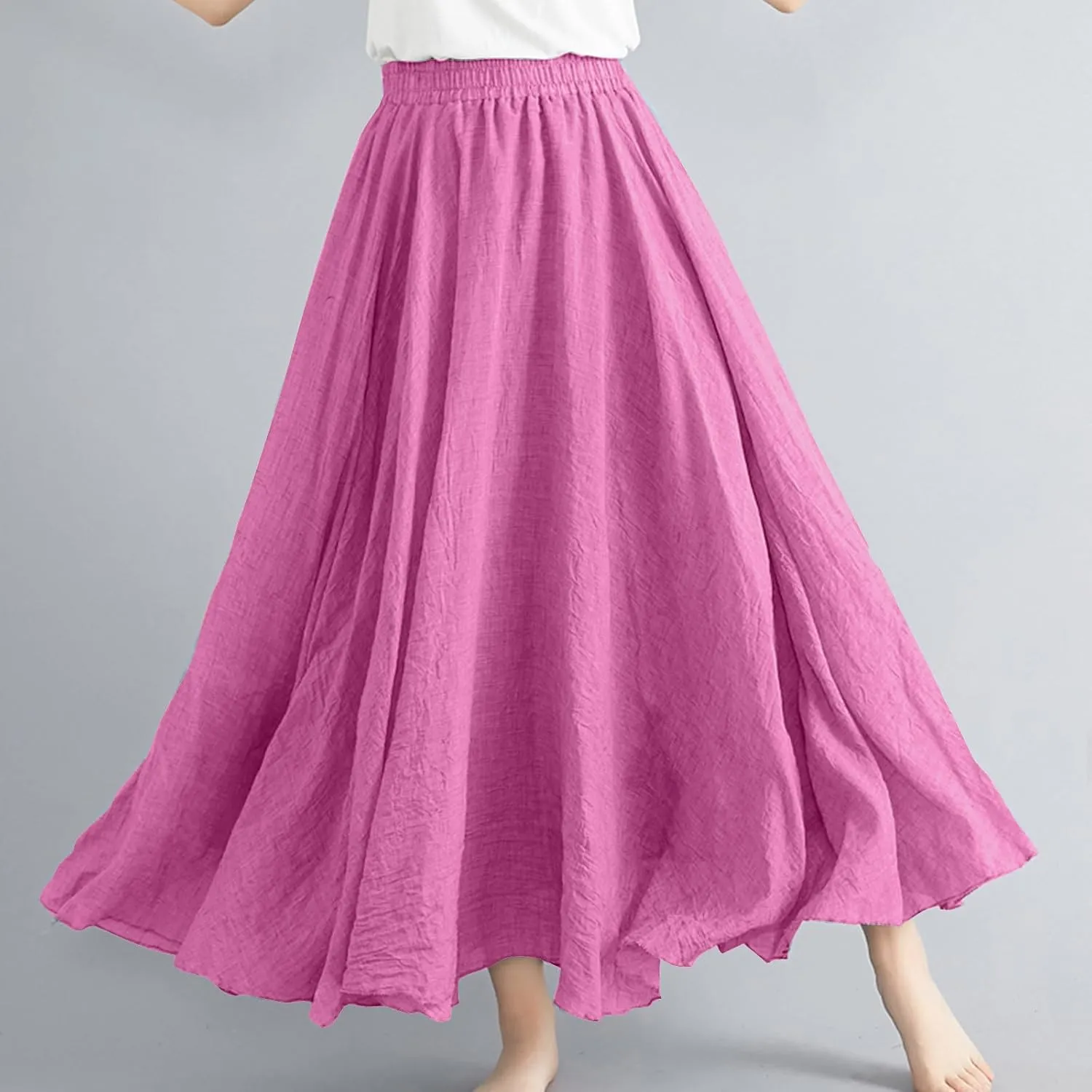 Women Lightweight Boho Maxi Skirts Flowy Beach Long Skirt Elastic Waist Pleated Swing Bohemian Skirts 2025 New