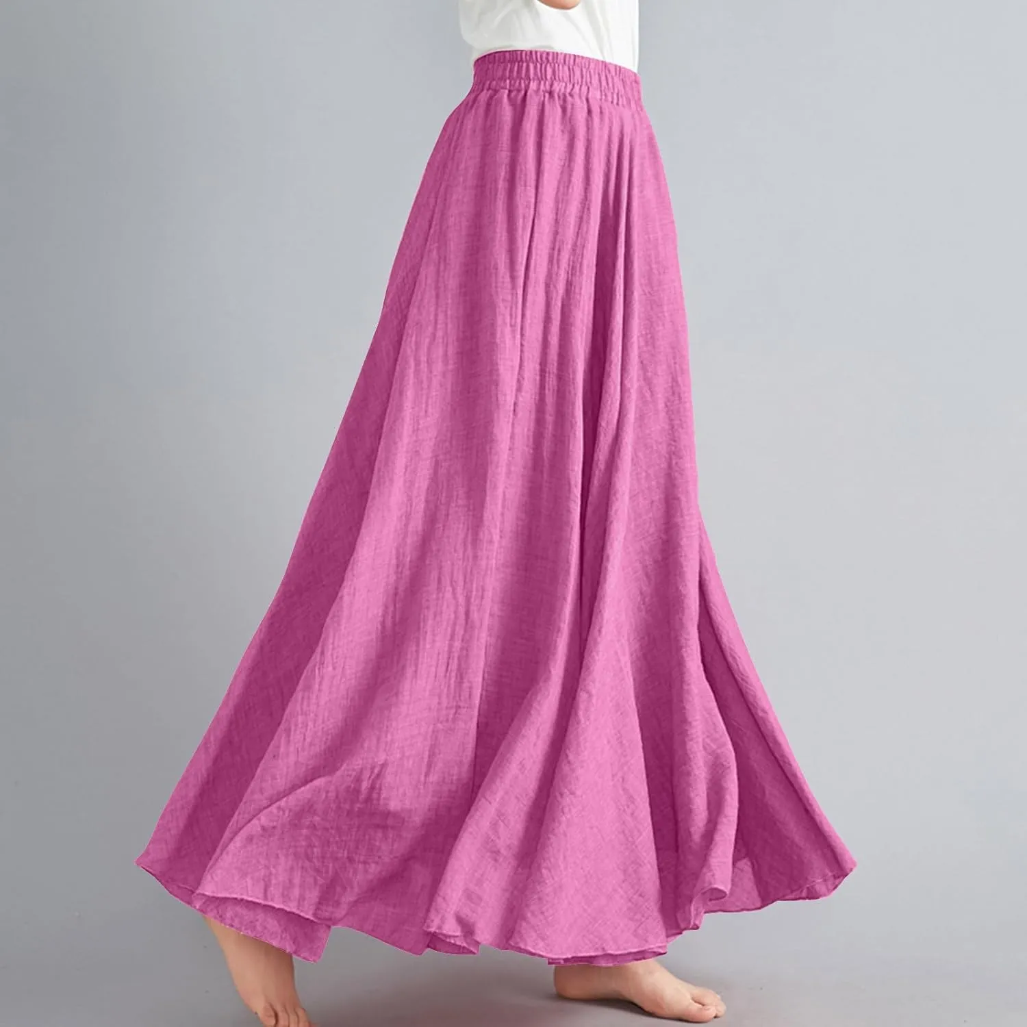 Women Lightweight Boho Maxi Skirts Flowy Beach Long Skirt Elastic Waist Pleated Swing Bohemian Skirts 2025 New