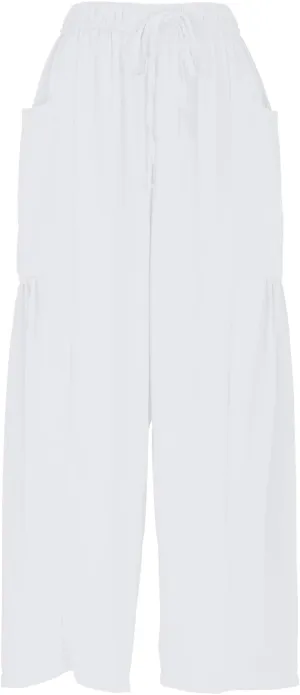 Women Linen Wide Leg Capri Pants Casual Loose Fit Lantern Trousers Drawstring Elastic Waist Palazzo Pants with Pocket