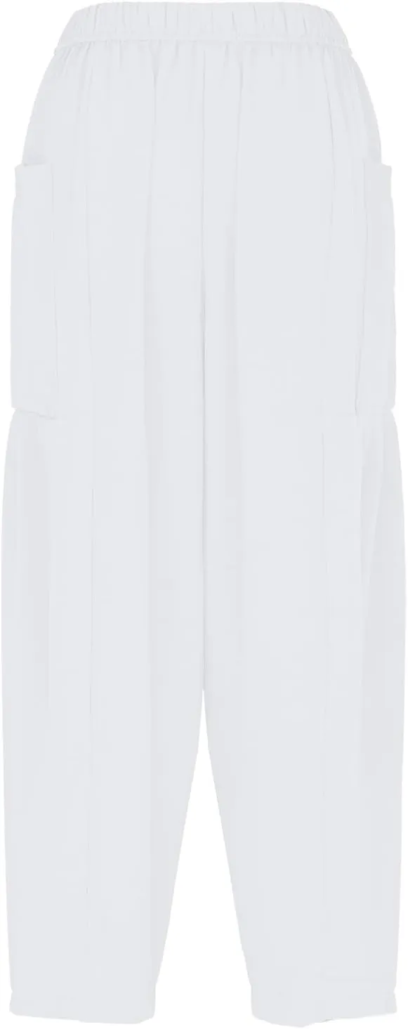 Women Linen Wide Leg Capri Pants Casual Loose Fit Lantern Trousers Drawstring Elastic Waist Palazzo Pants with Pocket