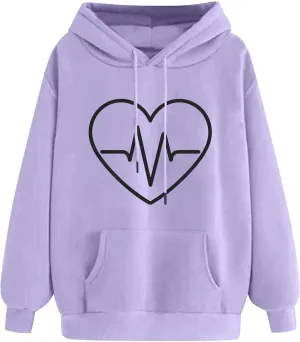 Women Oversized Graphic Hoodies 2024 Trendy Long Sleeve Sweatshirts Casual Drawstring Pullover Tops With Pockets