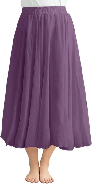 Women Solid Linen Maxi Skort Summer Elegant Bohemian Renaissance Long Skirts Casual Flowy Pleated Layered Tutu Skirt
