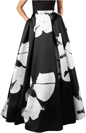 Women Summer 2024 Boho Vintage Floral High Waist Elastic A Line Maxi Skirts Long Skirt with Pockets