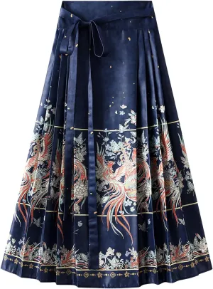 Women's 2024 Bohemian Long Skirts Elastic High Waist A Line Maxi Skirts Summer Casual Pleated Flowy Skirts