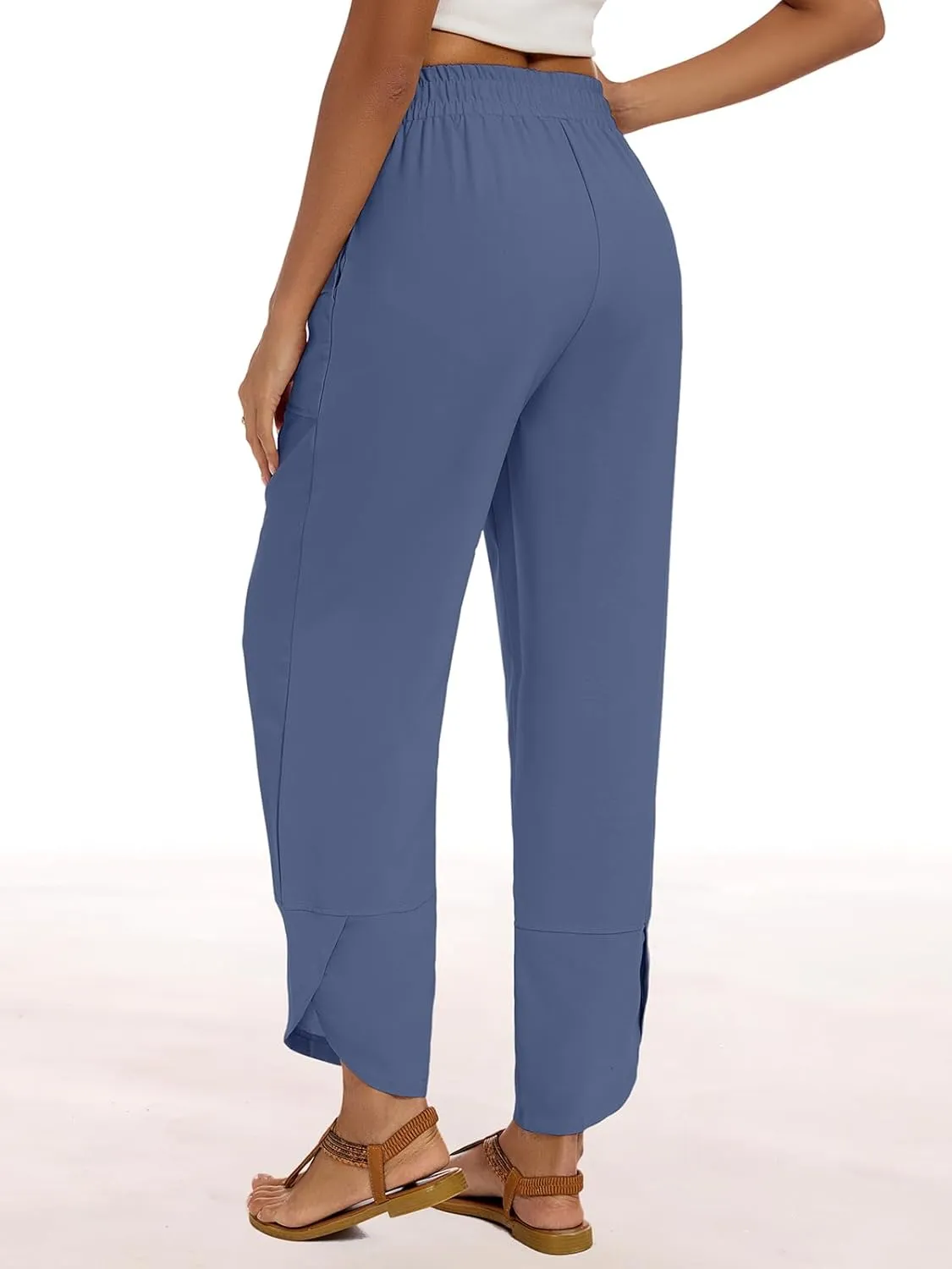 Womens Baggy Wide Leg Pants Casual Elastic Waisted Lounge Pants Palazzo Harem Pants Trousers with Pockets