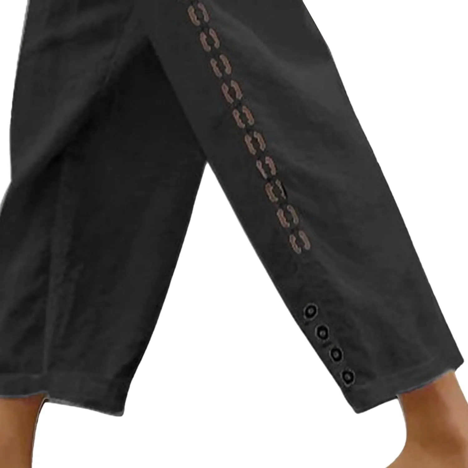 Women's Casual Pants 2025 New Summer Cotton Linen Slim Elegant Straight Pants Splicing Solid Color Nine Point Trousers
