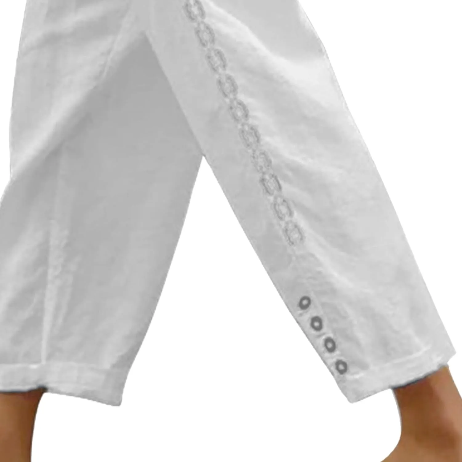 Women's Casual Pants 2025 New Summer Cotton Linen Slim Elegant Straight Pants Splicing Solid Color Nine Point Trousers