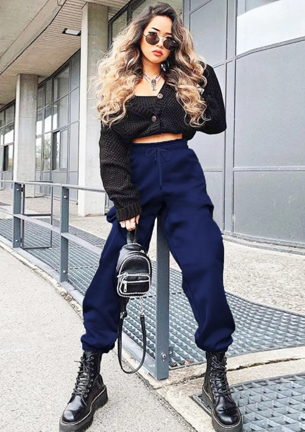 Womens Cinch Bottom Sweatpants Pockets High Waist Sporty Gym Athletic Fit Jogger Pants Lounge Trousers
