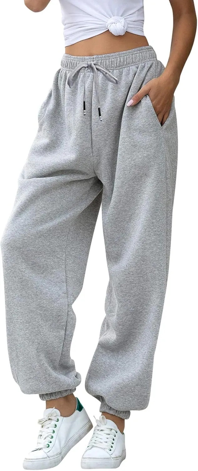 Womens Cinch Bottom Sweatpants Pockets High Waist Sporty Gym Athletic Fit Jogger Pants Lounge Trousers