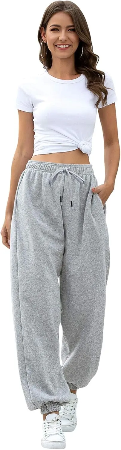 Womens Cinch Bottom Sweatpants Pockets High Waist Sporty Gym Athletic Fit Jogger Pants Lounge Trousers