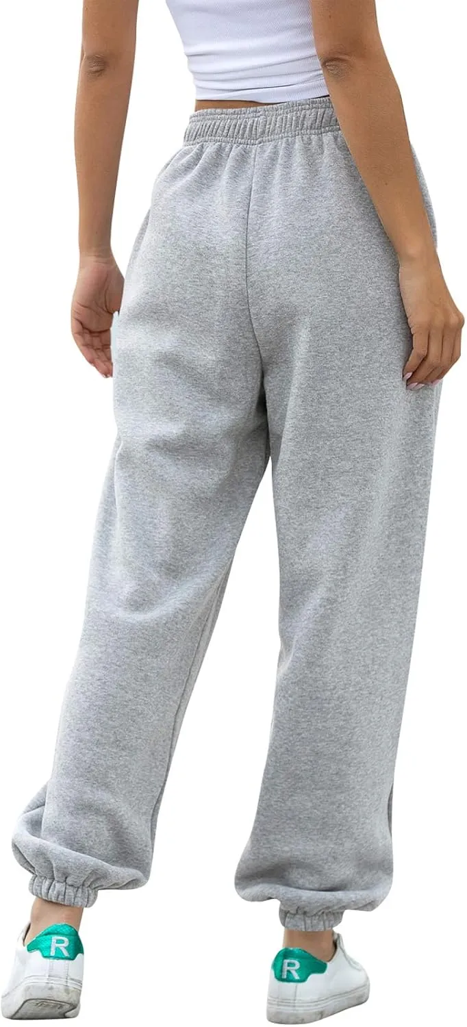 Womens Cinch Bottom Sweatpants Pockets High Waist Sporty Gym Athletic Fit Jogger Pants Lounge Trousers