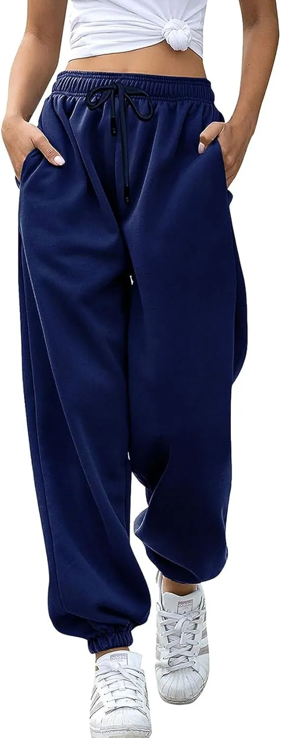 Womens Cinch Bottom Sweatpants Pockets High Waist Sporty Gym Athletic Fit Jogger Pants Lounge Trousers