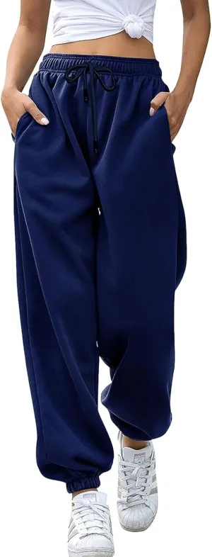 Womens Cinch Bottom Sweatpants Pockets High Waist Sporty Gym Athletic Fit Jogger Pants Lounge Trousers