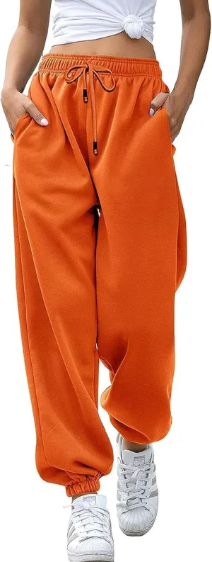 Womens Cinch Bottom Sweatpants Pockets High Waist Sporty Gym Athletic Fit Jogger Pants Lounge Trousers